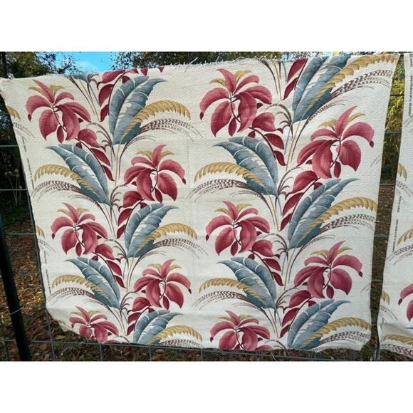Vintage 2 Pc Barkcloth Fabric 38x46 Tropical Design Nassau Print 1940s NOS - Picture 4 of 5